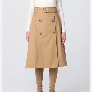 Burberry Baleigh Tan Camel Trench Cotton Gabardine A Line Midi Skirt 2 XS
